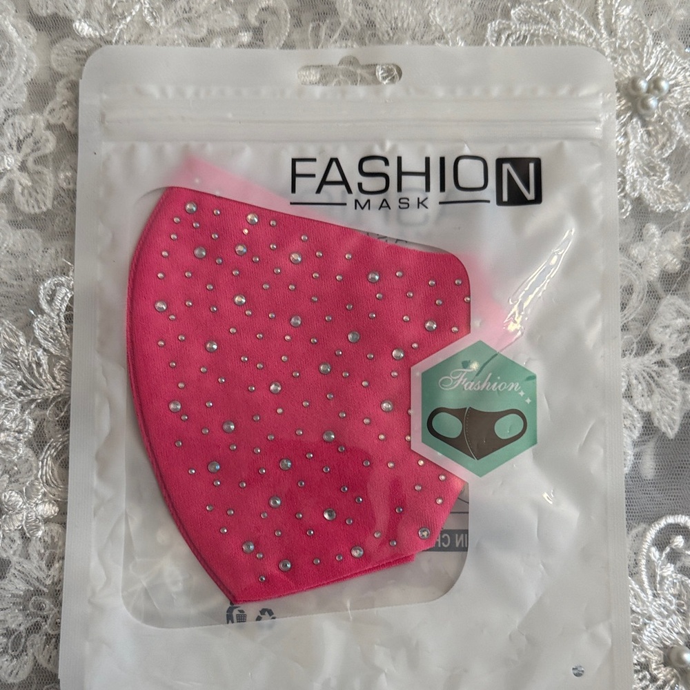 Adult Pink Rhinestone Face Covering/Mask